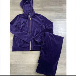 RALPH LAUREN 2 Pc VINTAGE Purple Hooded Velvet Jacket Pants Women’s SzLg